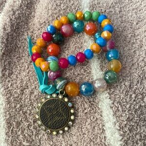 Two multicolor beaded bracelets